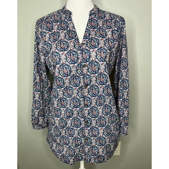 Lands End Womens Floral Pattern Button-Up Blouse Pleated Back Size 6 - Picture 5 of 11